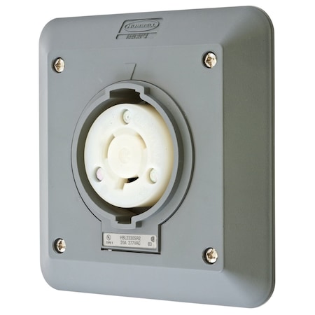 Hubbell Wiring Device-Kellems Locking Receptacle, L7-20R, 20 A, 277V AC, Single Phase, 2 Pole, Flush Mount, Screw Terminals, Gray HBL2330SR2